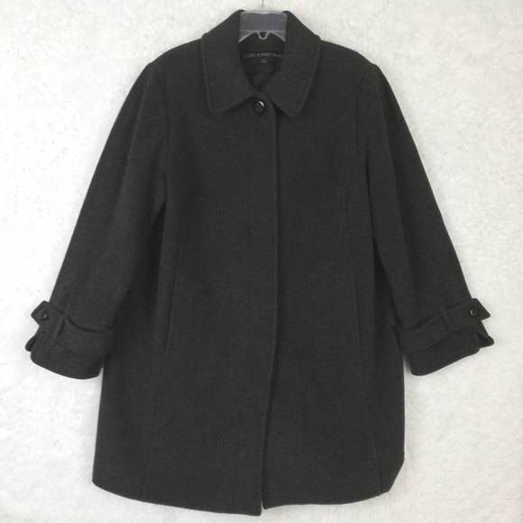 Fleet Street Wool Womens Coat A Line Charcoal Gray Single Breasted‎ Plus 1X - Picture 1 of 14